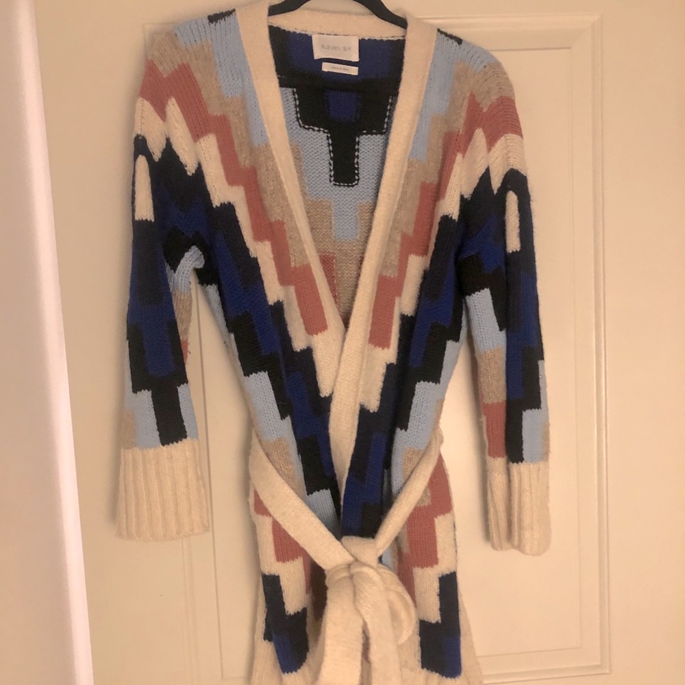 Eleven Six wool tie cardigan sweater